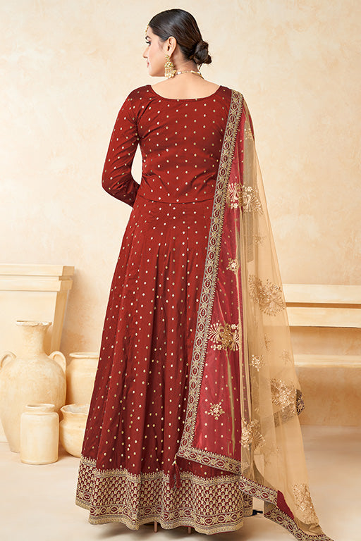 Red Colour Taffeta Silk Anarkali Suit VSSM1050352