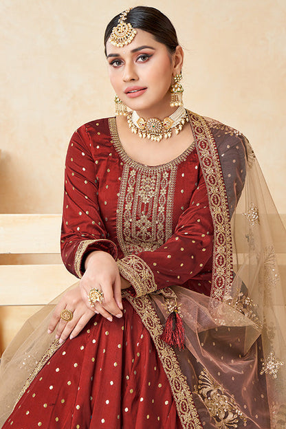 Red Colour Taffeta Silk Anarkali Suit VSSM1050352