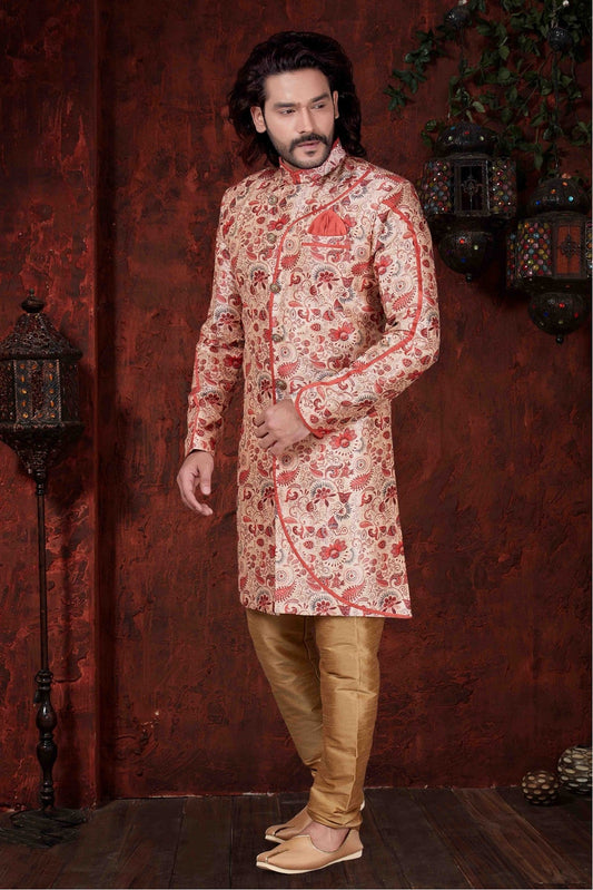 Red and Cream Colour Kurta Pajama In Silk Fabric VSKP1040028
