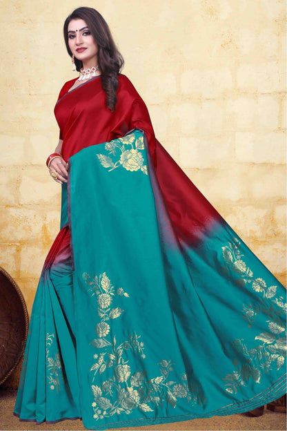 Red and Green Colour Banarasi Art Silk Traditional Saree VSSD1120754