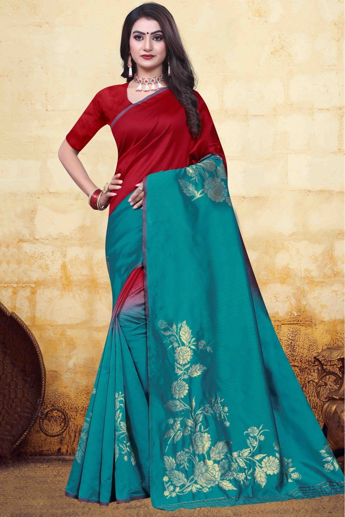 Red and Green Colour Banarasi Art Silk Traditional Saree VSSD1120754