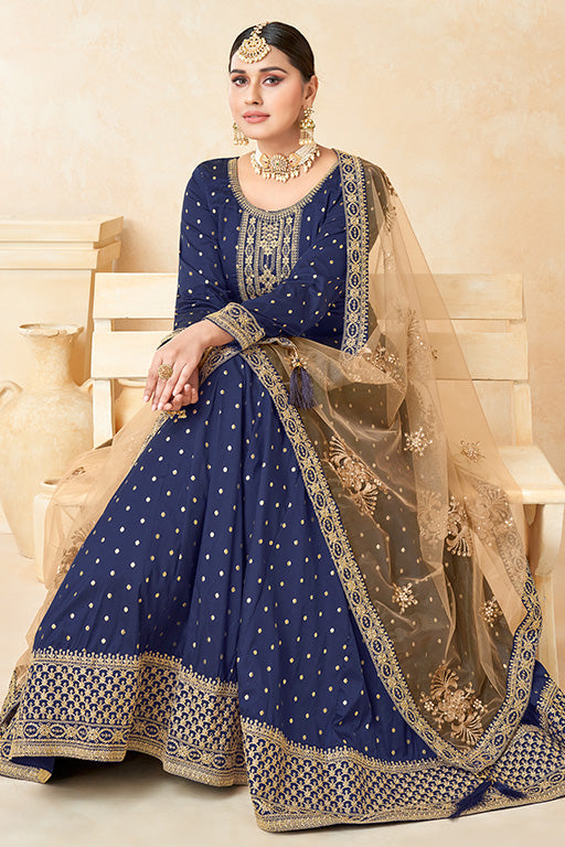 Royal Blue Colour Taffeta Silk Anarkali Suit VSSM1050351