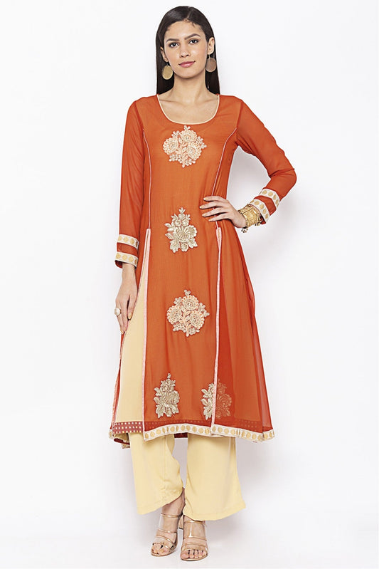 Rust Colour Plus Size Georgette Embroidery Kurta Set VSKR1070663