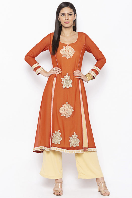 Rust Colour Plus Size Georgette Embroidery Kurti VSKR1070635