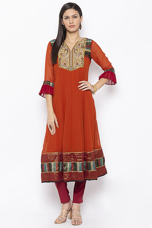 Rust Colour Plus Size Georgette Embroidery Kurti VSKR1070685