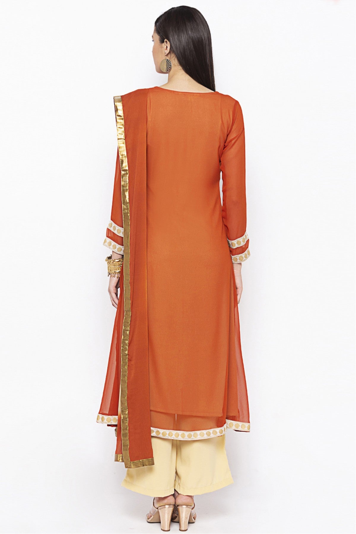 Rust Colour Plus Size Georgette Embroidery Palazzo Pant Suit VSSS1070305