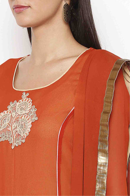 Rust Colour Plus Size Georgette Embroidery Palazzo Pant Suit VSSS1070305