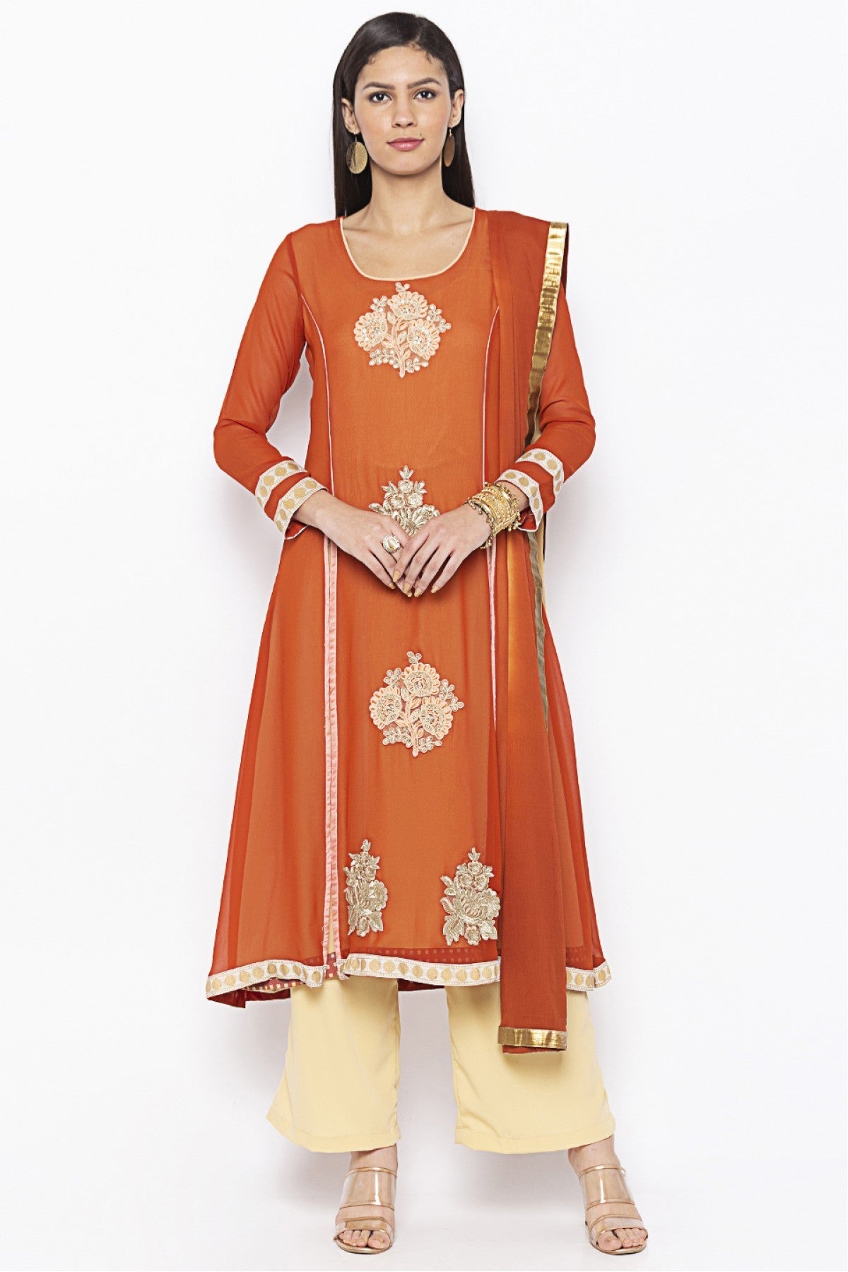 Rust Colour Plus Size Georgette Embroidery Palazzo Pant Suit VSSS1070305