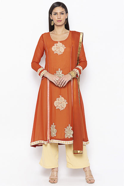 Rust Colour Plus Size Georgette Embroidery Palazzo Pant Suit VSSS1070305