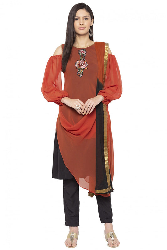Rust Colour Plus Size Stitched Georgette Embroidery Pant Style Suit VSSS1070260