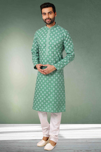 Sea Green Colour Kurta Pajama In Cotton VSKP1210121