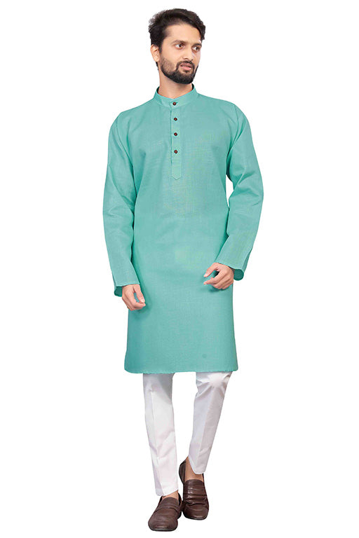 Sea Green Colour Kurta Pajama In Cotton VSKP1210204