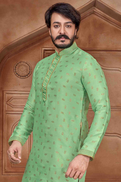 Sea Green Colour Kurta Pajama In Jacquard Silk VSKP1210061