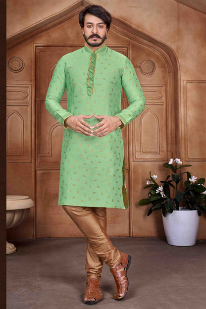 Sea Green Colour Kurta Pajama In Jacquard Silk VSKP1210061