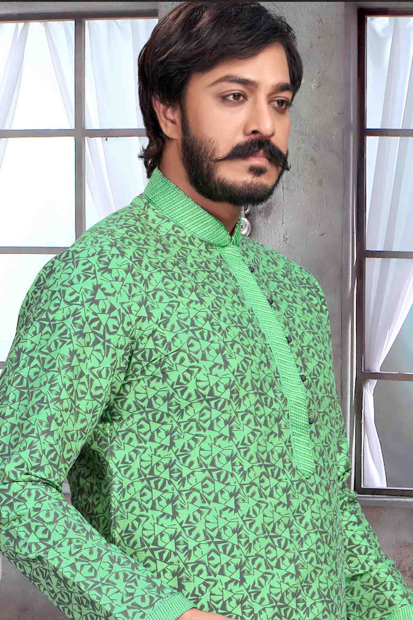 Sea Green Colour Kurta Pajama In Jacquard Silk VSKP1210070