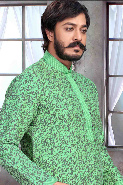 Sea Green Colour Kurta Pajama In Jacquard Silk VSKP1210070