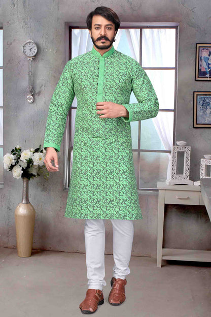 Sea Green Colour Kurta Pajama In Jacquard Silk VSKP1210070
