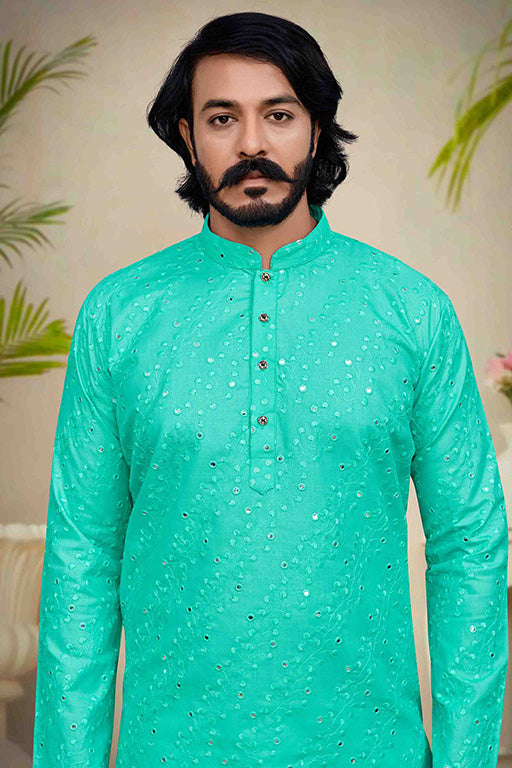 Sea Green Colour Kurta Pajama In Silk VSKP1210228