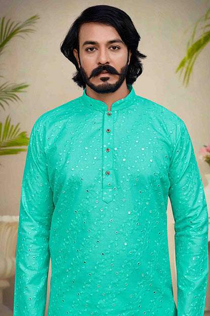 Sea Green Colour Kurta Pajama In Silk VSKP1210228