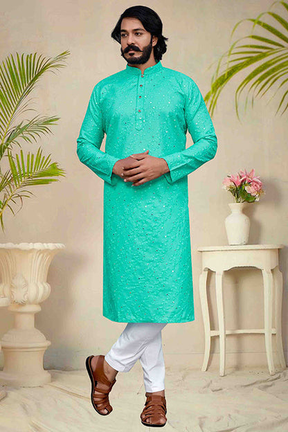Sea Green Colour Kurta Pajama In Silk VSKP1210228