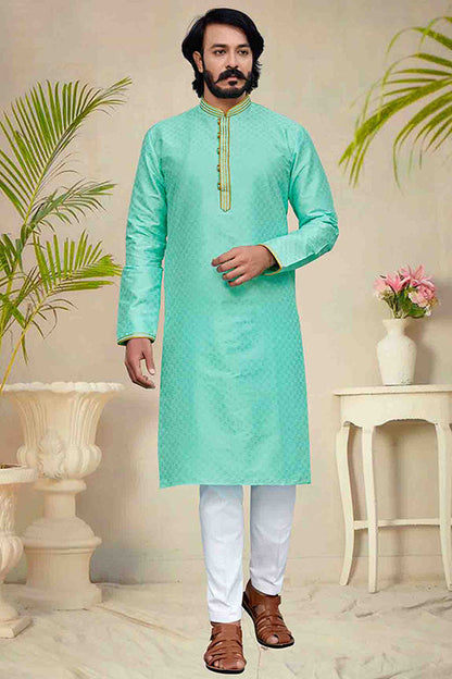 Sea Green Colour Kurta Pajama In Silk VSKP1210239