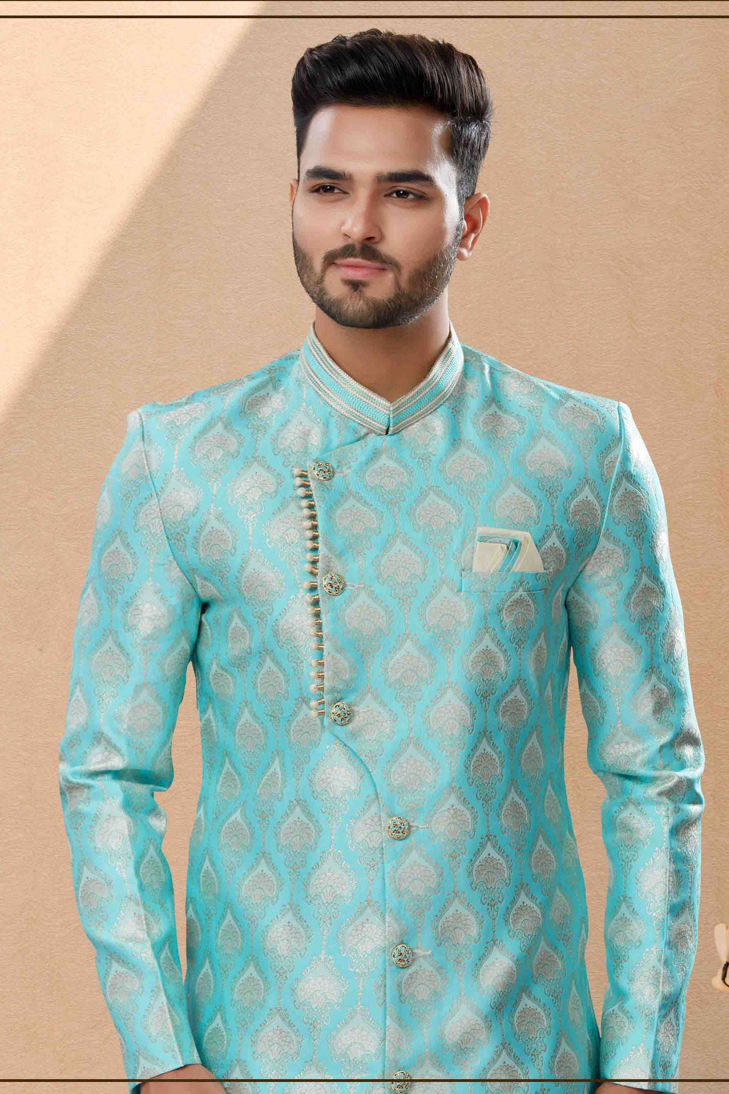 Sky Blue Colour Dhoti Sherwani In Banarasi Jacquard Fabric VSSH1040400