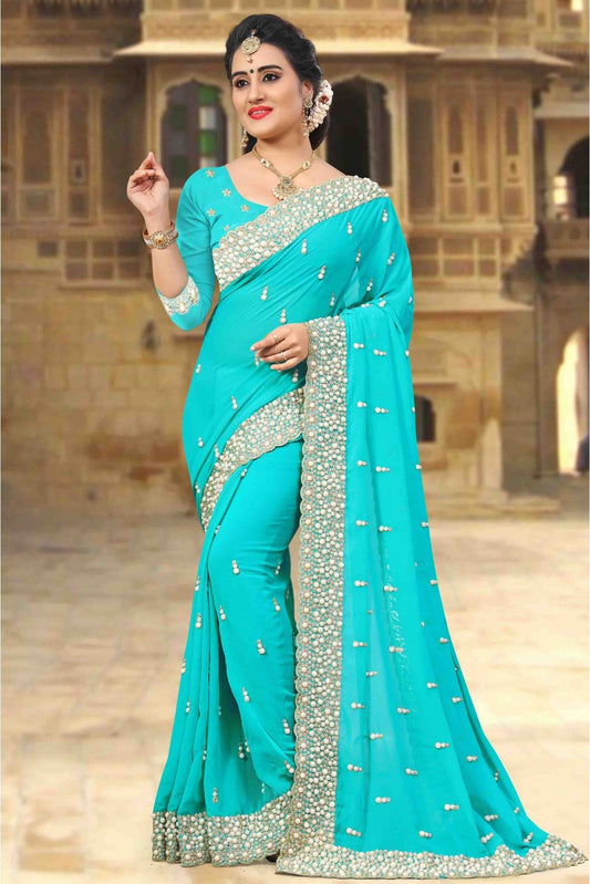 Sky Blue Colour Georgette Designer Saree VSSD1090019