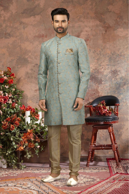 Sky Blue Colour Jacquard Woven Sherwani VSSH1040314