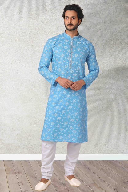 Sky Blue Colour Kurta Pajama In Cotton VSKP1210125