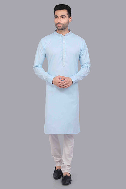 Sky Blue Colour Kurta Pajama In Cotton VSKP1210176