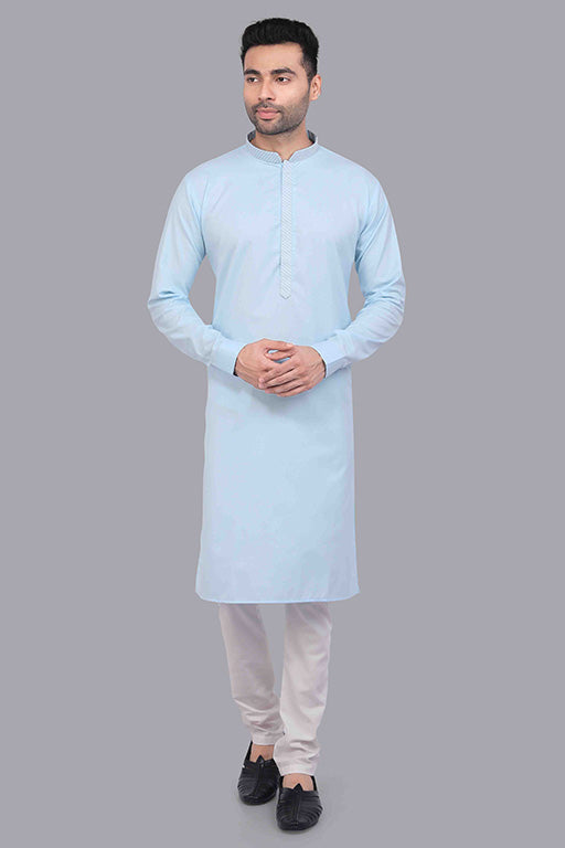 Sky Blue Colour Kurta Pajama In Cotton VSKP1210176