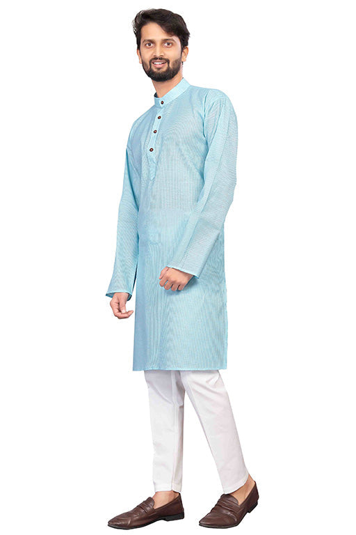 Sky Blue Colour Kurta Pajama In Cotton VSKP1210193