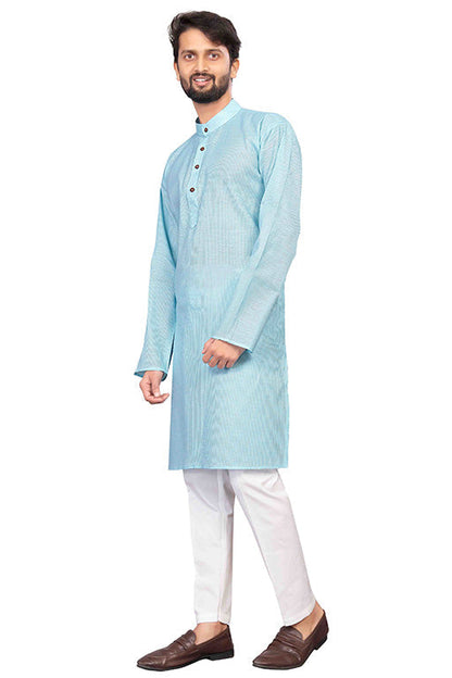 Sky Blue Colour Kurta Pajama In Cotton VSKP1210193