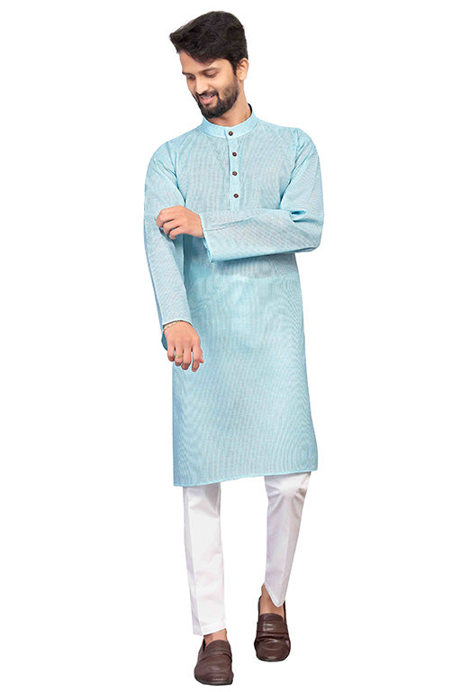 Sky Blue Colour Kurta Pajama In Cotton VSKP1210193