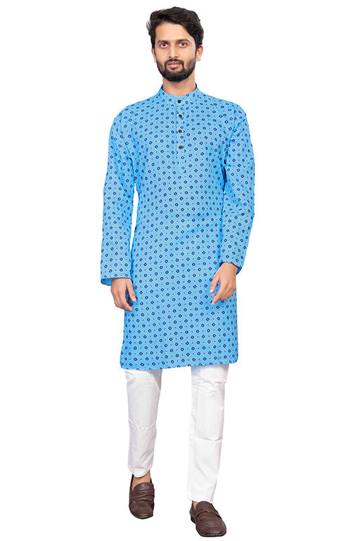 Sky Blue Colour Kurta Pajama In Cotton VSKP1210201