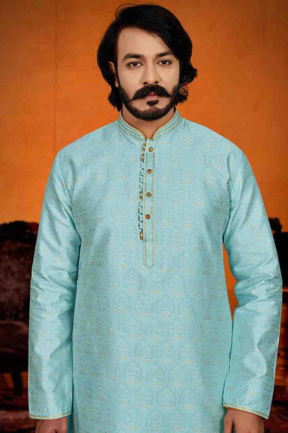 Sky Blue Colour Kurta Pajama In Jacquard VSKP1210241