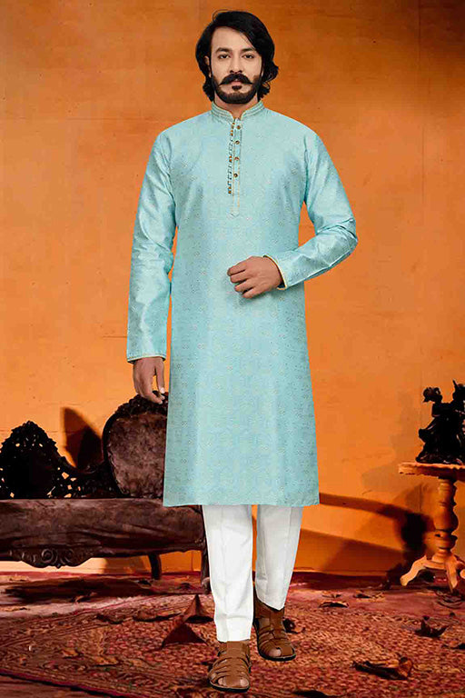 Sky Blue Colour Kurta Pajama In Jacquard VSKP1210241