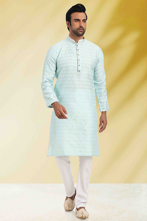 Sky Blue Colour Kurta Pajama In Jacquard VSKP1210262