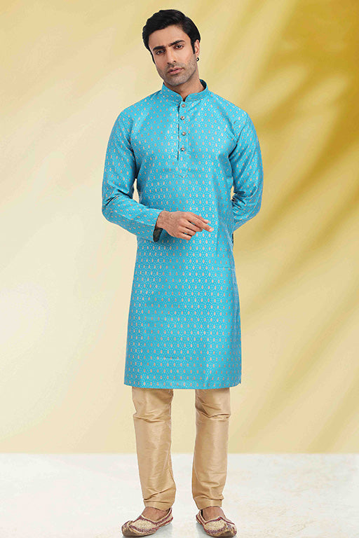 Sky Blue Colour Kurta Pajama In Jacquard VSKP1210271