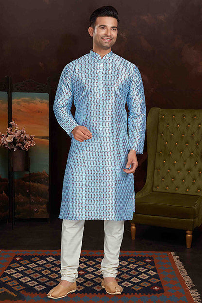 Sky Blue Colour Kurta Pajama In Malai Silk VSKP1210153