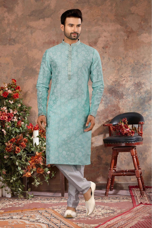 Sky Blue Colour Kurta Pajama In Silk Fabric VSKP1040149