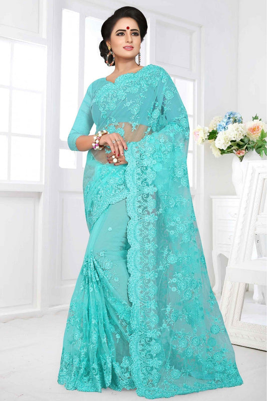 Sky Blue Colour Net Designer Saree VSSD1090029