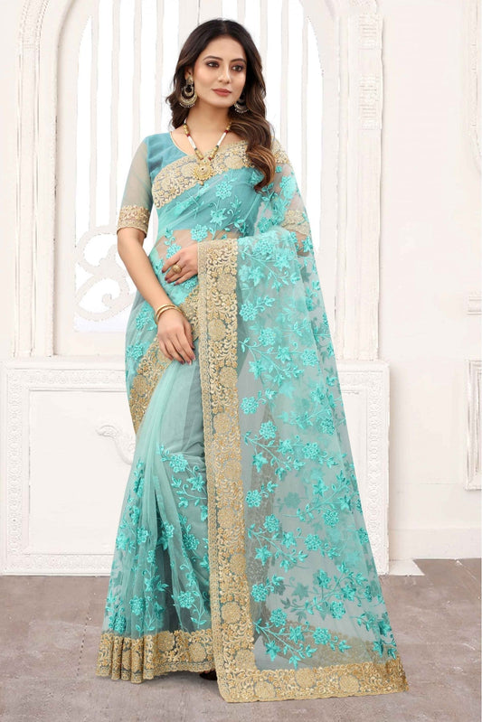 Sky Blue Colour Net Designer Saree VSSD1120846