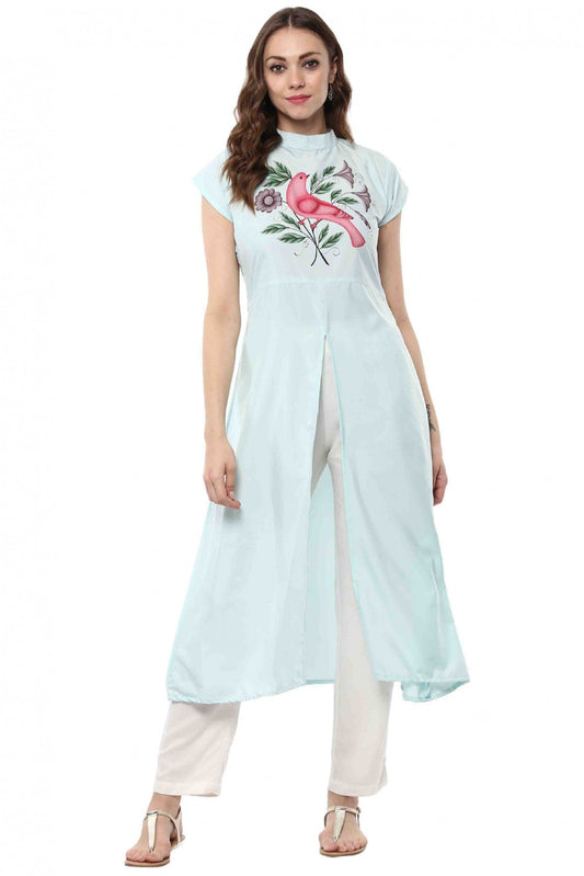 Sky Blue Colour Plus Size Crepe Flared Kurti VSKR1060199