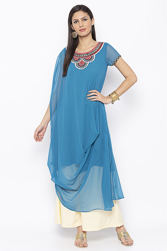 Sky Blue Colour Plus Size Georgette Embroidery Kurta Set VSKR1070668