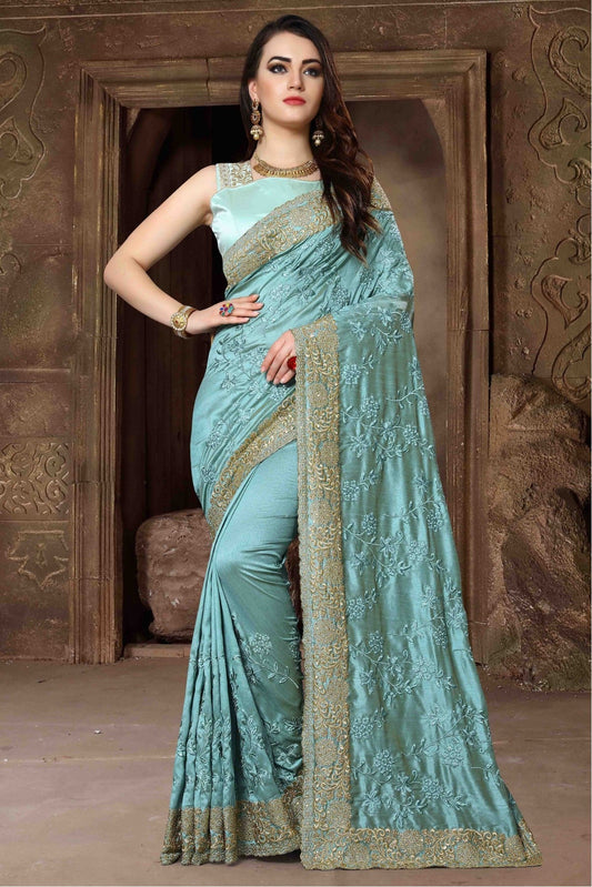 Sky Blue Colour Silk Designer Saree VSSD1120440