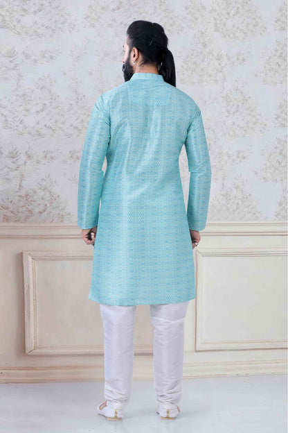 Sky Blue Colour Silk Festival Wear Kurta Pajama VSKP1130053