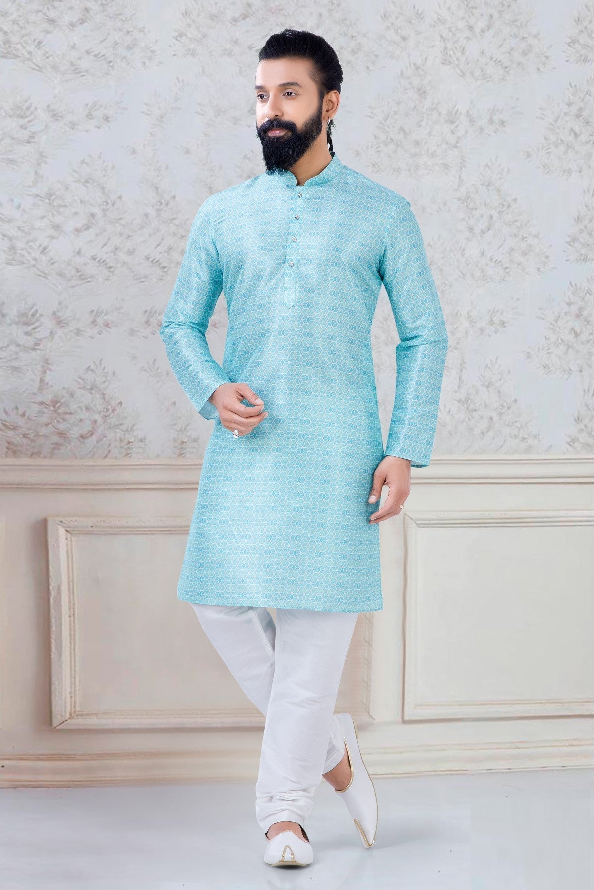 Sky Blue Colour Silk Festival Wear Kurta Pajama VSKP1130053