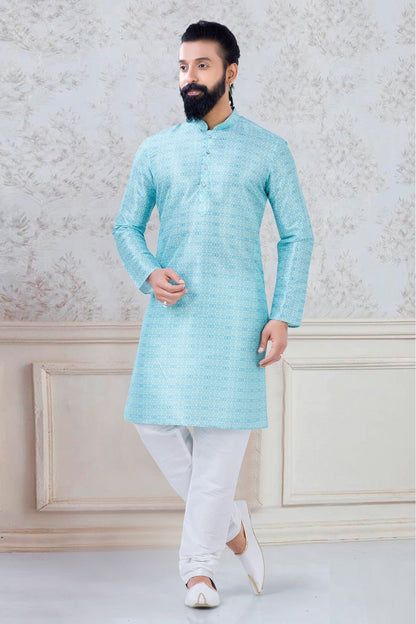 Sky Blue Colour Silk Festival Wear Kurta Pajama VSKP1130053