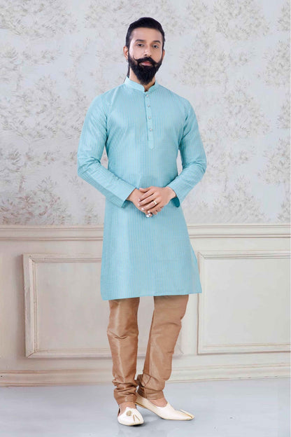 Sky Blue Colour Silk Festival Wear Kurta Pajama VSKP1130073